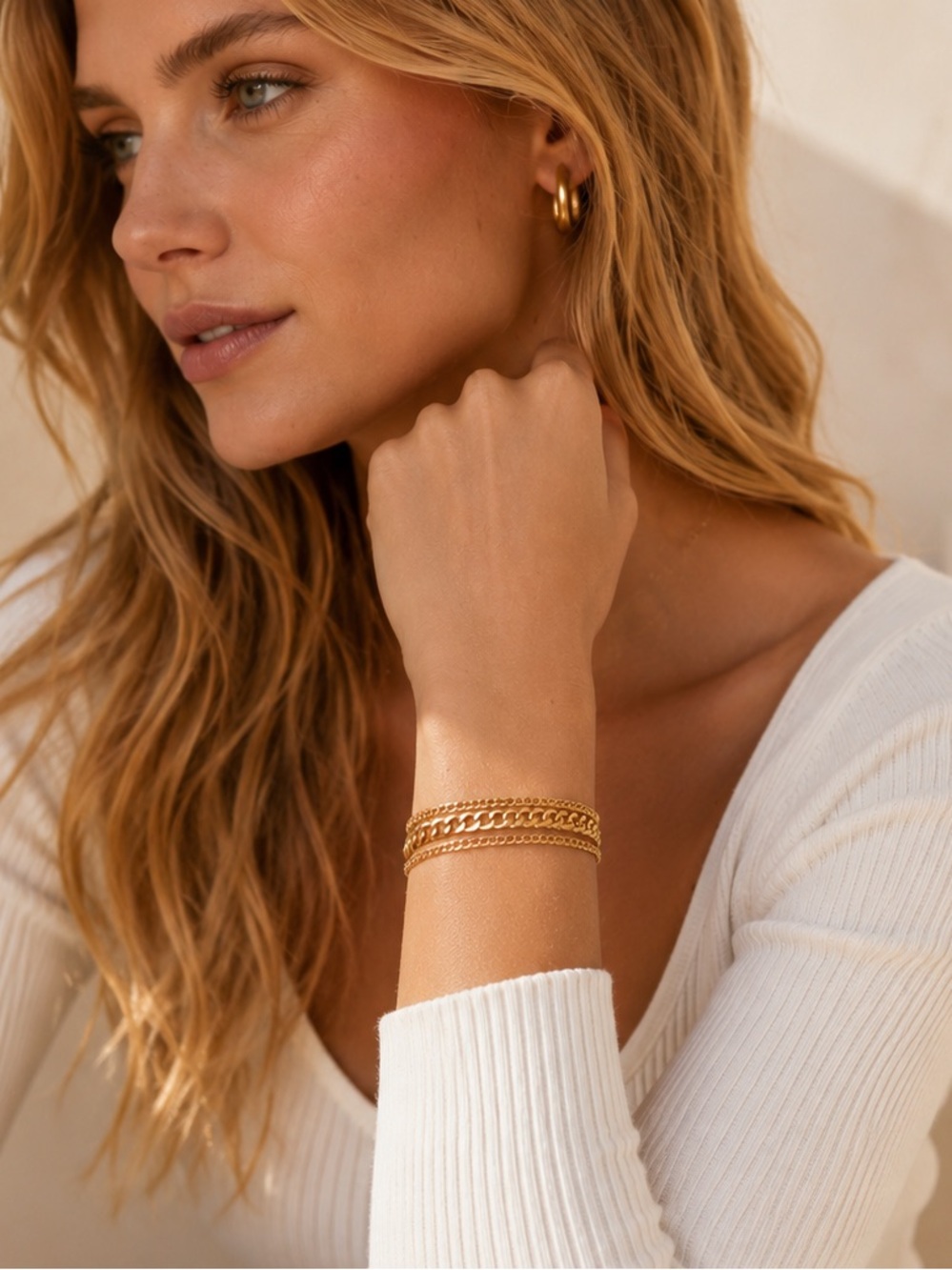 Triple layer gold chain bracelet minimalist metallic trend